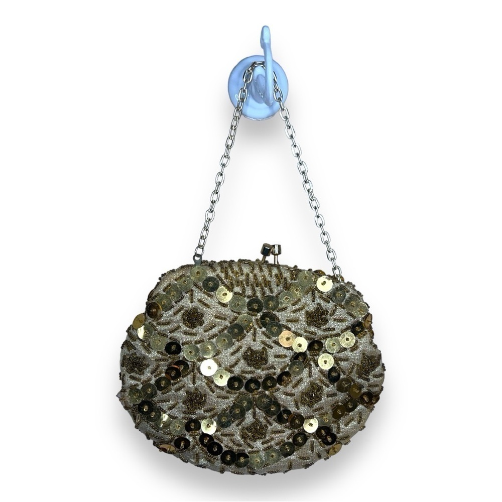 VINTAGE GOLD SEQUIN PURSE EVENT FORMAL PROM COCKTAIL CLUTCH RETRO PINUP GLAM